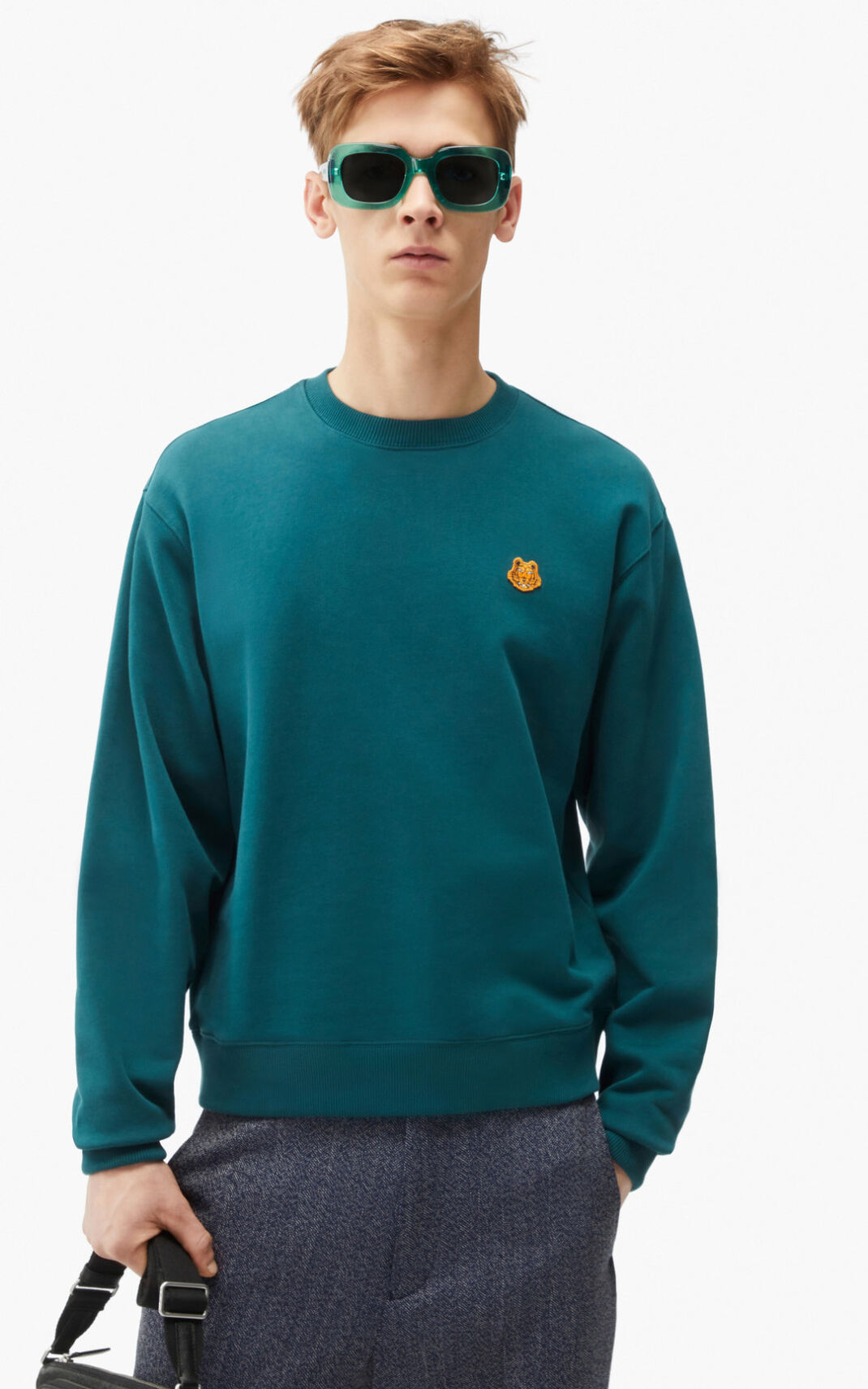 Kenzo Tiger Crest Sweatshirt Erkek Mavi | 6301-KNLIC